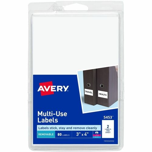 AVERY Avery AVE05453 Removable Multipurpose Labels 3x4 in 80 Pack