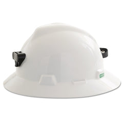 MSA 460069 Polyethylene V-Gard Slotted Full-Brim Hat with Staz-On Suspension, Lamp Bracket and Cord Holder, White, Standard