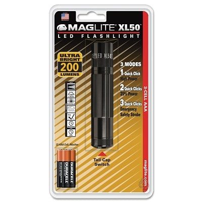 MAG-Lite XL50-S3016 LED Flashlight, 3 AAA, 200 Lumens, Black