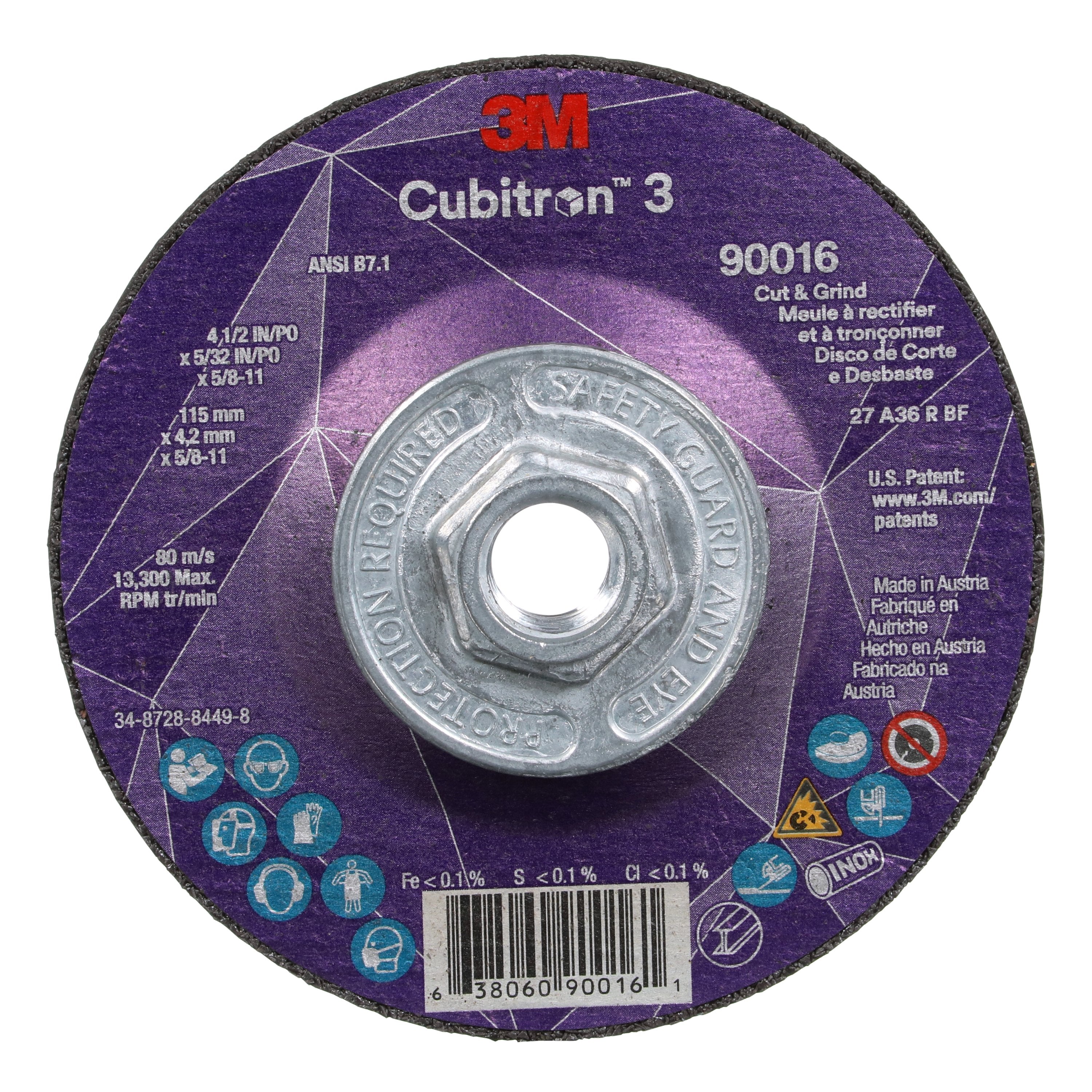 3M 3M 7100313194 Cubitron 3 Cut and Grind Wheel 4-1/2 x 5/32 x 5/8-11 (10/Case)
