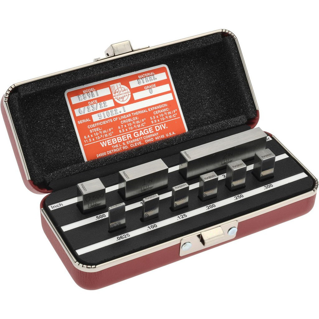 STARRETT Starrett 92939 Steel Gage Block Set Grade 0 9 Piece