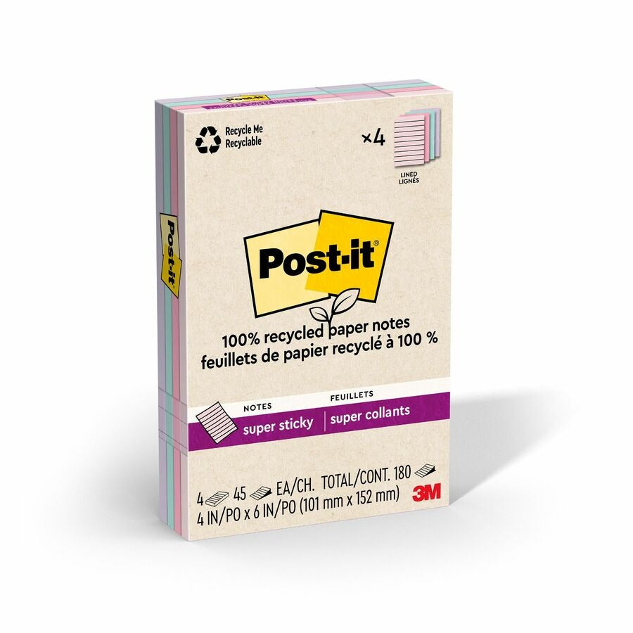 3M 3M MMM4621R4SSNRP Post-it Super Sticky Adhesive Note 4 x 6 (45 Sheets/Pad, 4 Pack)