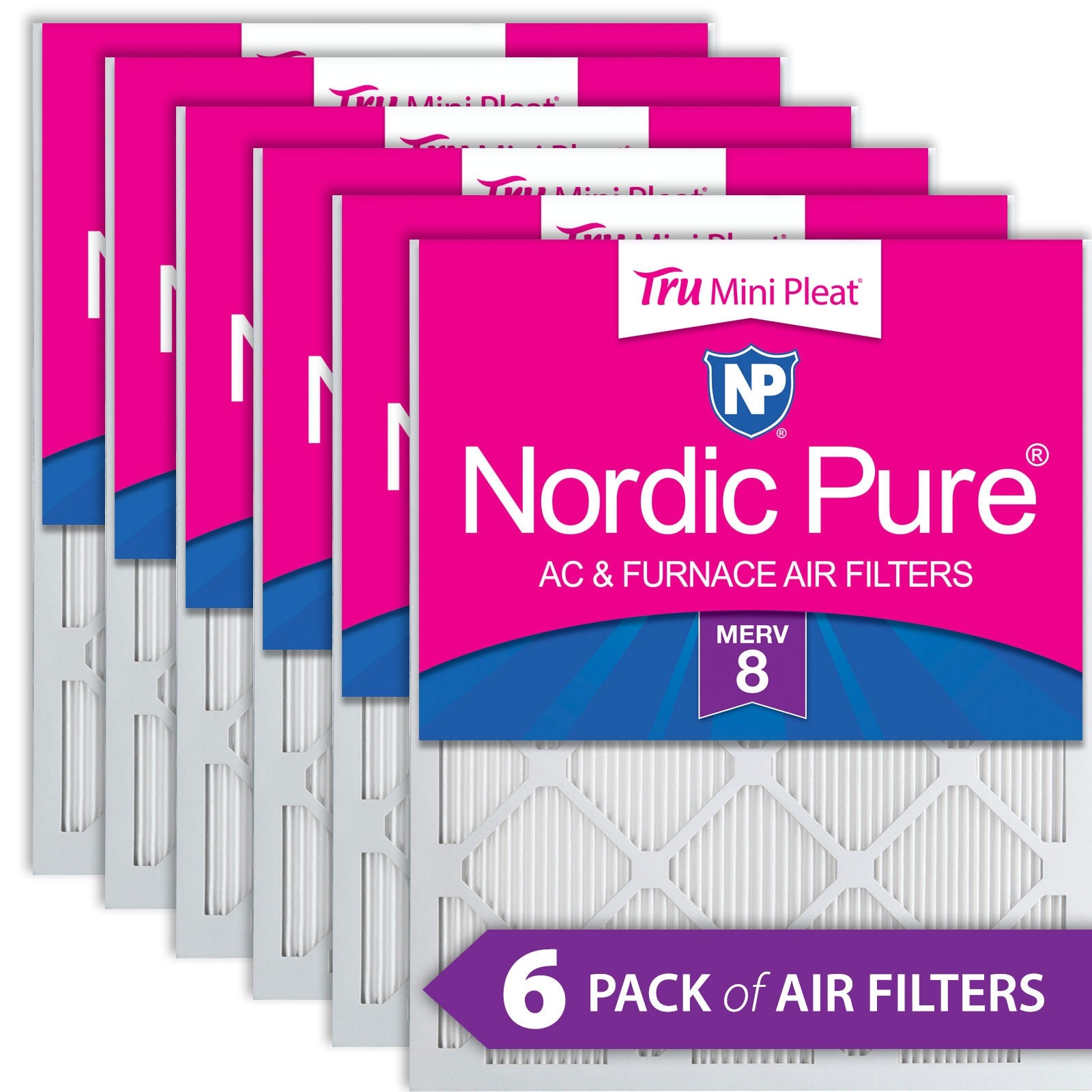 NORDIC PURE Nordic Pure 20x20x1M8MiniPleat-6 Merv 8 Air Filter 6-pack