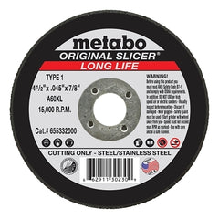 Metabo 655332000 Original Slicer Cutting Wheel 4-1/2 Inch Diameter 0.045 Inch Thick 7/8 Inch Arbor 36 Grit AO