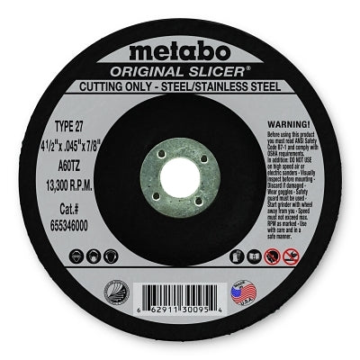 Metabo 655346000 Original Slicer Cutting Wheel 4-1/2 inches Diameter 7/8 inches Arbor 60 Grit