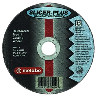 Metabo 655998000 Slicer Plus High Performance Cutting Wheel 6 Inch 0.045 Inch Thick 7/8 Inch Arbor 60 Grit