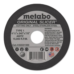 Metabo 655331000 Original Slicer Cutting Wheel Type 1 4-1/2 in dia 60 Grit Aluminum Oxide