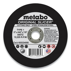 Metabo 655334000 Original Slicer Cutting Wheel 5 in dia 0.04 in Thick A 60 TZ Grit Aluminum Oxide