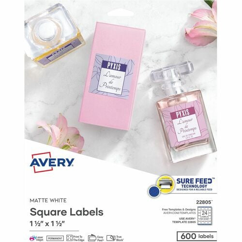 AVERY Avery AVE22805 White Square Labels 1.5in 600 Pack