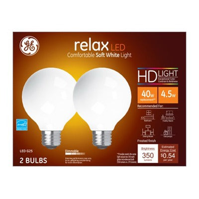 GE G E Lighting 31541 Led G25 Globe Bulb 4.5W 2700K 2 Pack