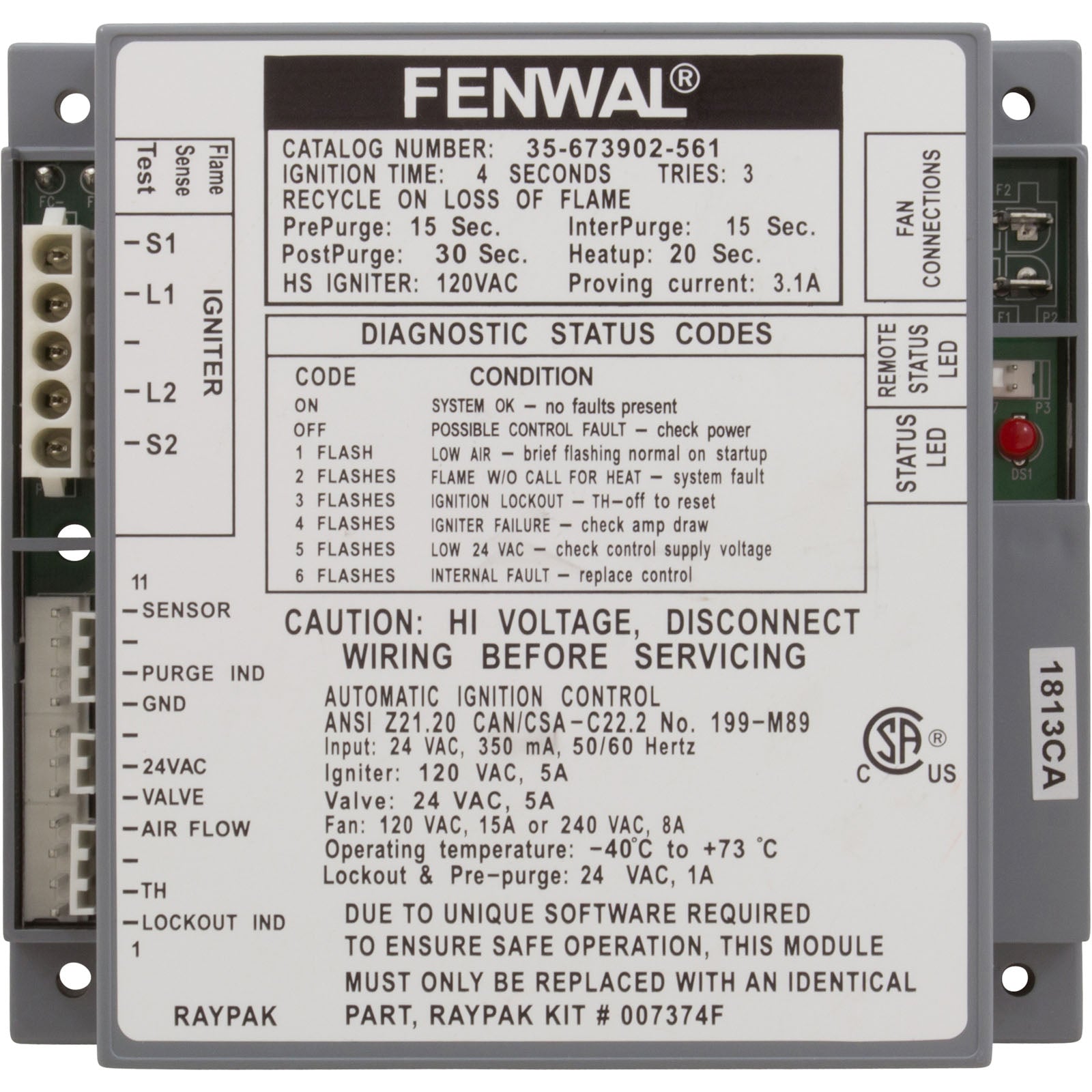 Raypak 007374F Module 24V HIS