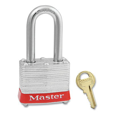 Master Lock 3KALHRED-2541 No. 3 Laminated Steel Padlock 9/32 in dia 5/8 in W x 2 in H Shackle Silver Red Keyed Alike Keyed 2541