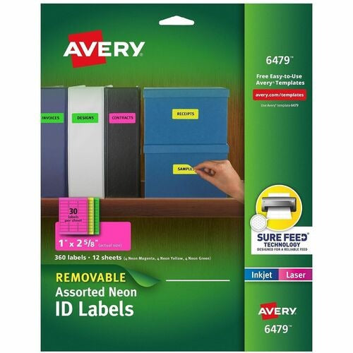 AVERY Avery AVE6479 Removable Labels 1x2.625 in Neon 360 Pack