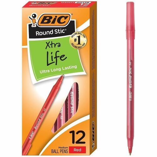 BIC Bic BICGSM11RD Round Stic Ballpoint Pen Red Ink Dozen