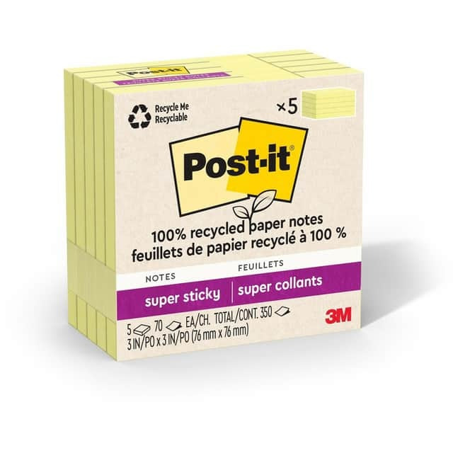 3M 3M MMM654R5SSCY Recycled Super Sticky Notes 3 inches x 3 inches (5 Pack) 654R5SSCY