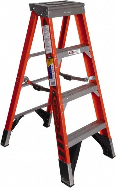 WERNER Werner 7404 Fiberglass Step Ladder Type Iaa 375 Lb 3 Step