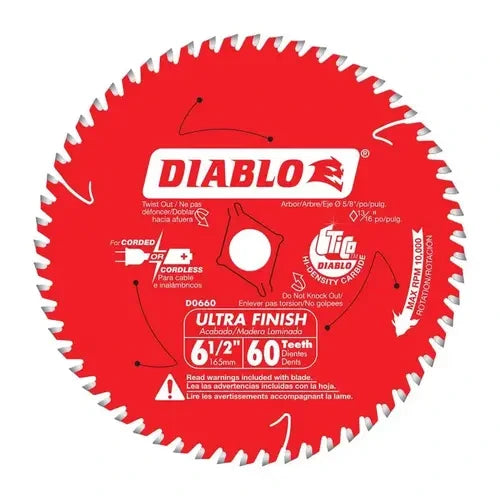 DIABLO DIABLO D0660A Ultra Finish Circular Saw Blade 6.5 inches 60 Teeth