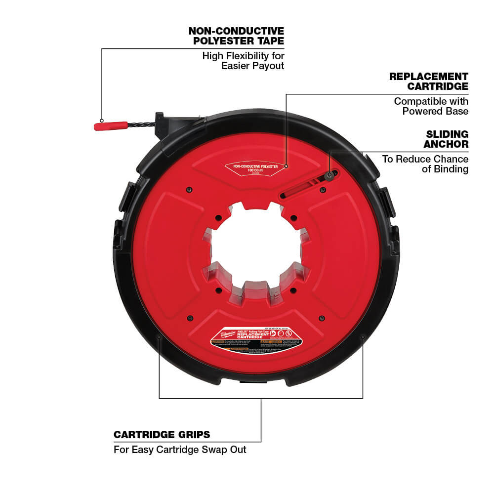 Milwaukee 48-44-5195 M18 FUEL Angler 100 Ft Non-Conductive Polyester Pulling Fish Tape Drum