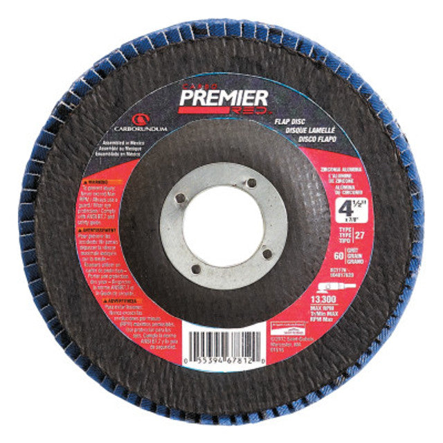 Carborundum 5539564061 Premier Red Zirconia Alumina Type 27 Flap Disc 40 Grit 4-1/2 in Arbor