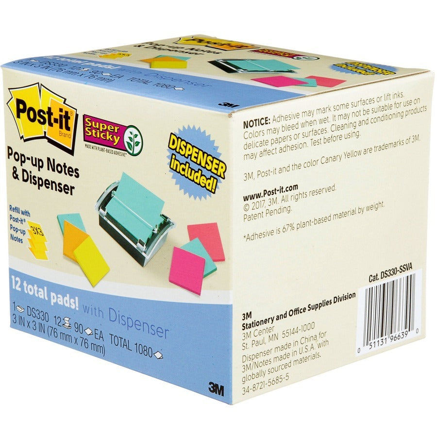 3M 3M MMMDS330SSVA Post-it Super Sticky Dispenser Notes and Dispenser 3 x 3 in (12 Pack) DS330-SSVA