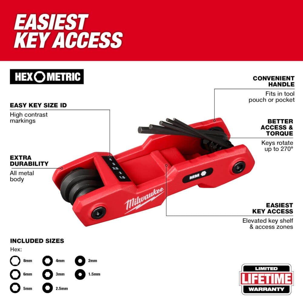 MILWAUKEE Milwaukee Tool 48-22-2182 8-Key Folding Hex Key Set - Metric