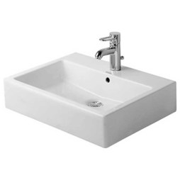 Duravit 04525000001 Lavatory Sink Vero Above Counter with Overflow and WonderGliss Surface Treatment 18-1/2 x 19-5/8 Inch Rectangle White 1 Hole