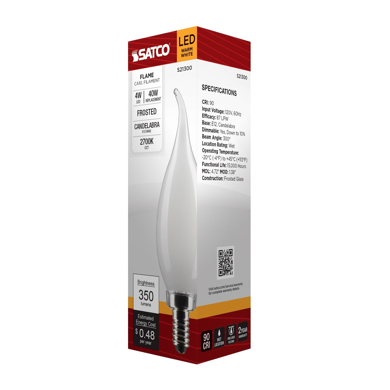 SATCO Satco S21300 CA11 LED Lamp 4W (300 degree beam angle) Replaces S9869