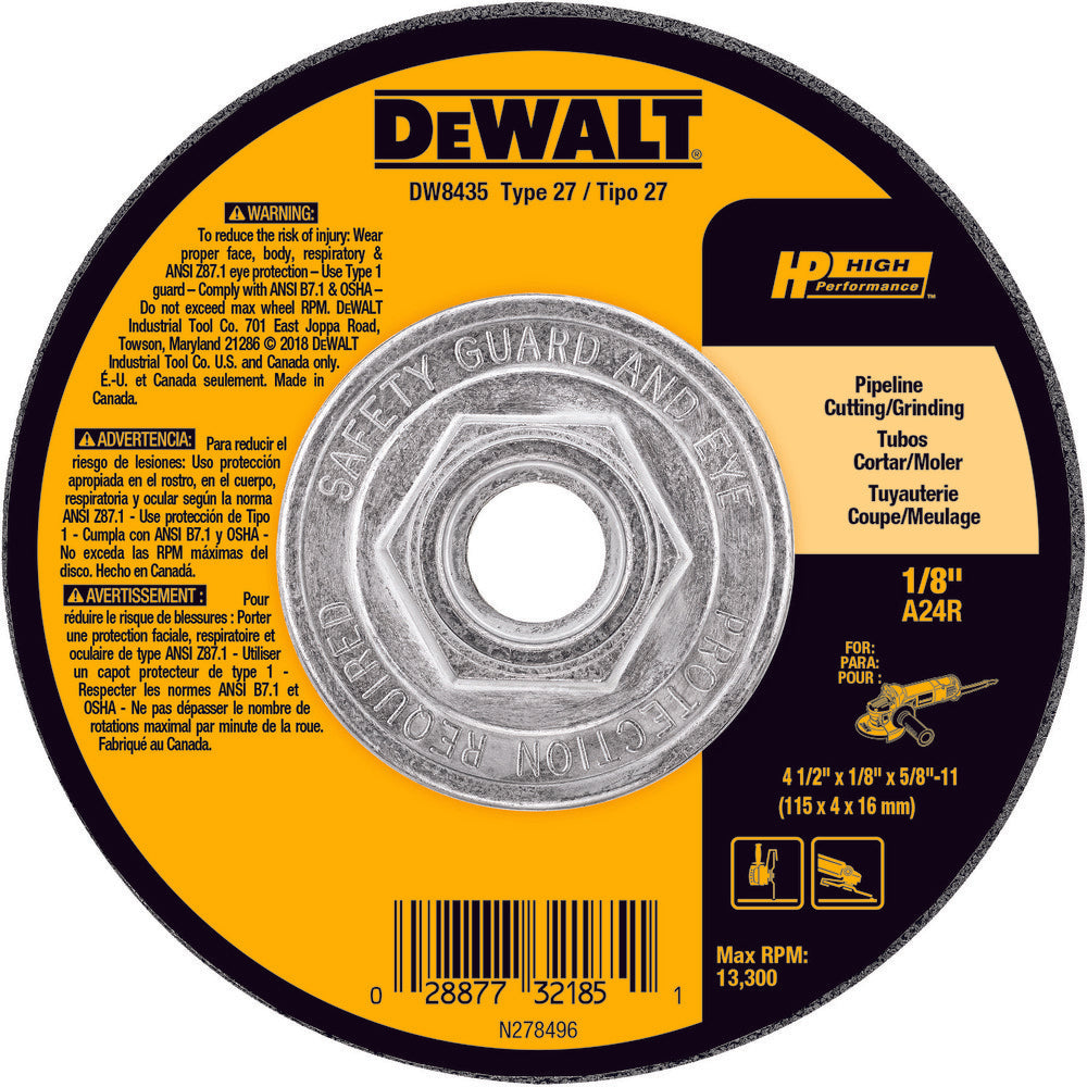 DEWALT DW8435Z Pipeliner Grinding Wheel 4-1/2 x 1/8 x 5/8-11