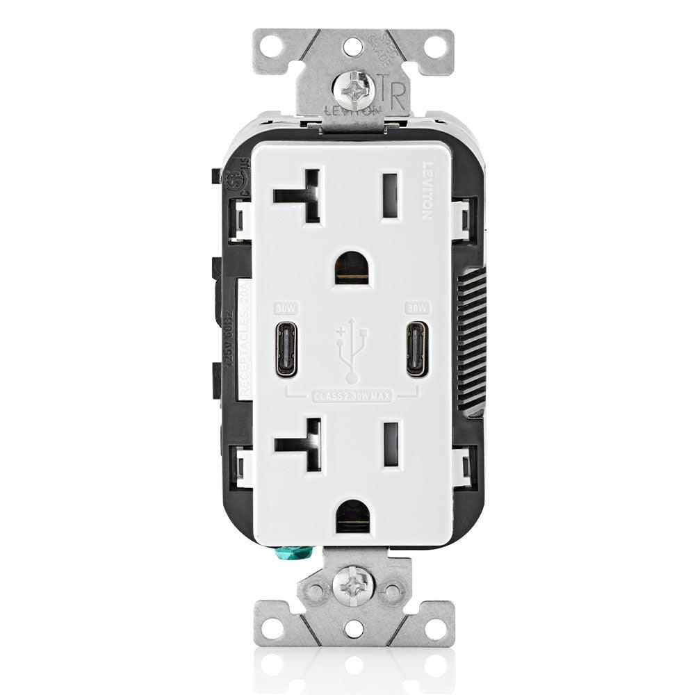 LEVITON LEVITON T5835-W Duplex Receptacle USB Type C Charger 20A Tamper Resistant