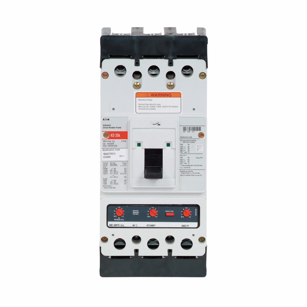 Eaton KD3200 C Series Type KD Molded Case Circuit Breaker, 600 VAC/250 VDC, 200 A, 35/65 kA Interrupt