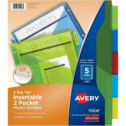 AVERY Avery AVE11906 Two-pocket Plastic Dividers 5 Tabs