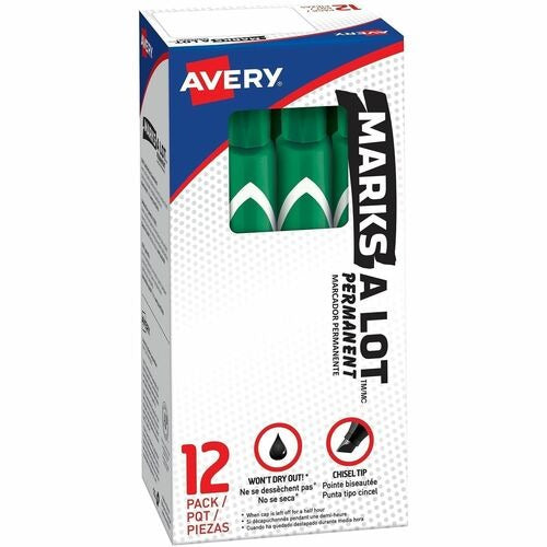 AVERY Avery AVE08885 Permanent Chisel Tip Marker Green Dozen 12