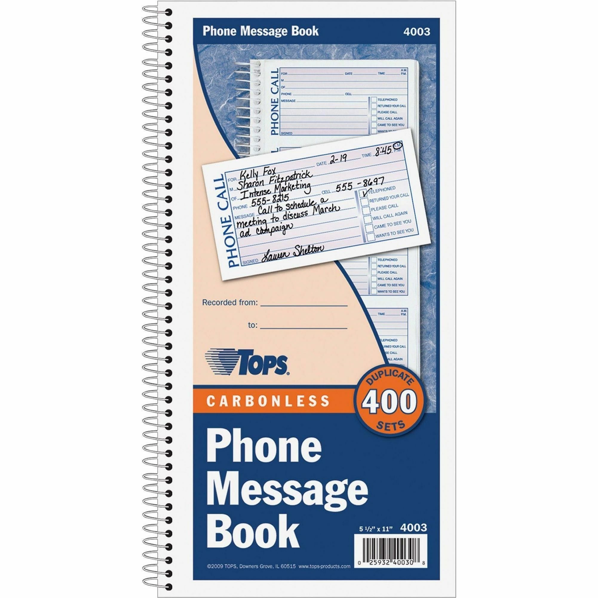 TOPS Tops TOP4003 Telephone Message Book 2-3/4 x 5 (400 Forms)