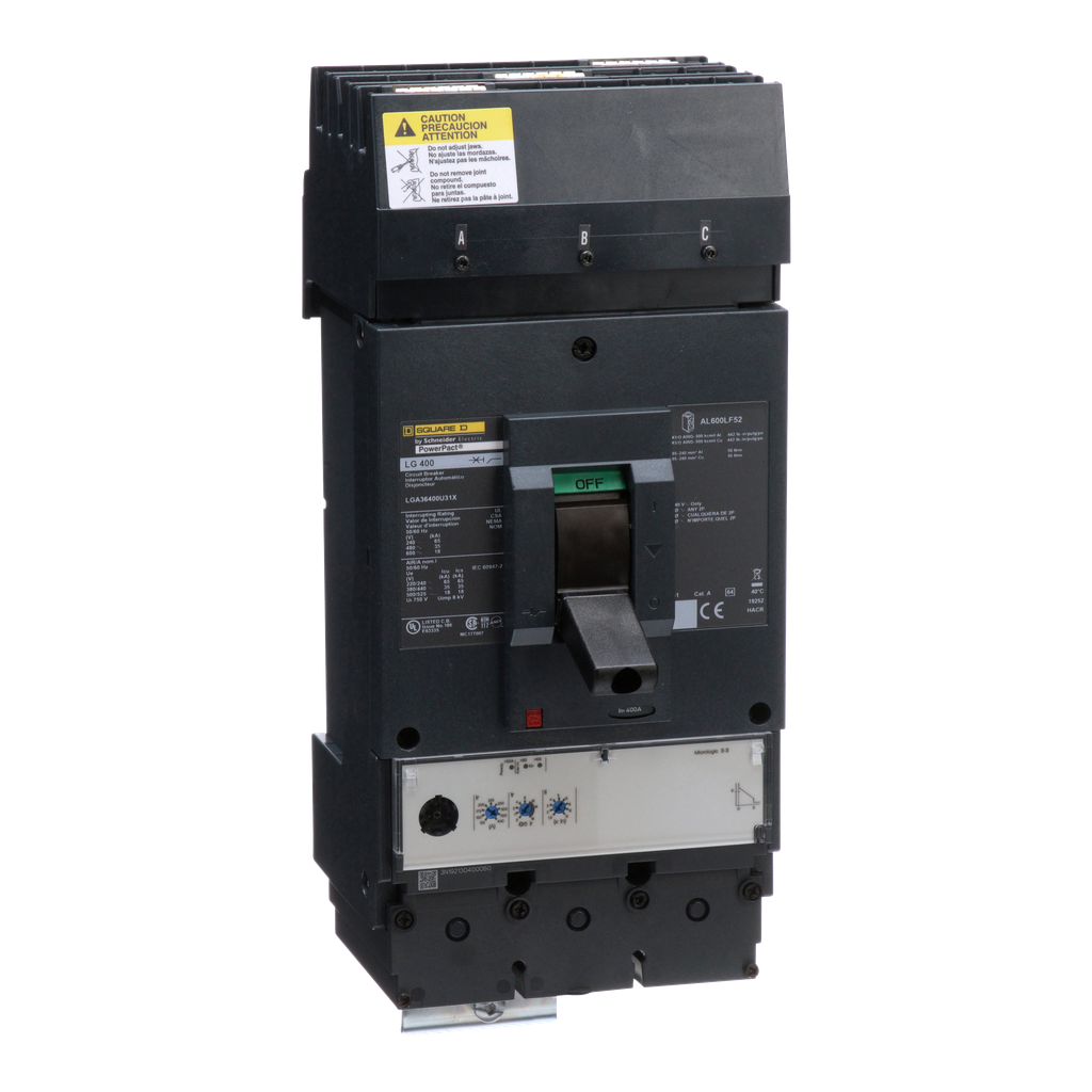 Square D LGA36400U31X 3-Pole 400 Amp 600 Volt Electronic Trip Molded Case Circuit Breaker