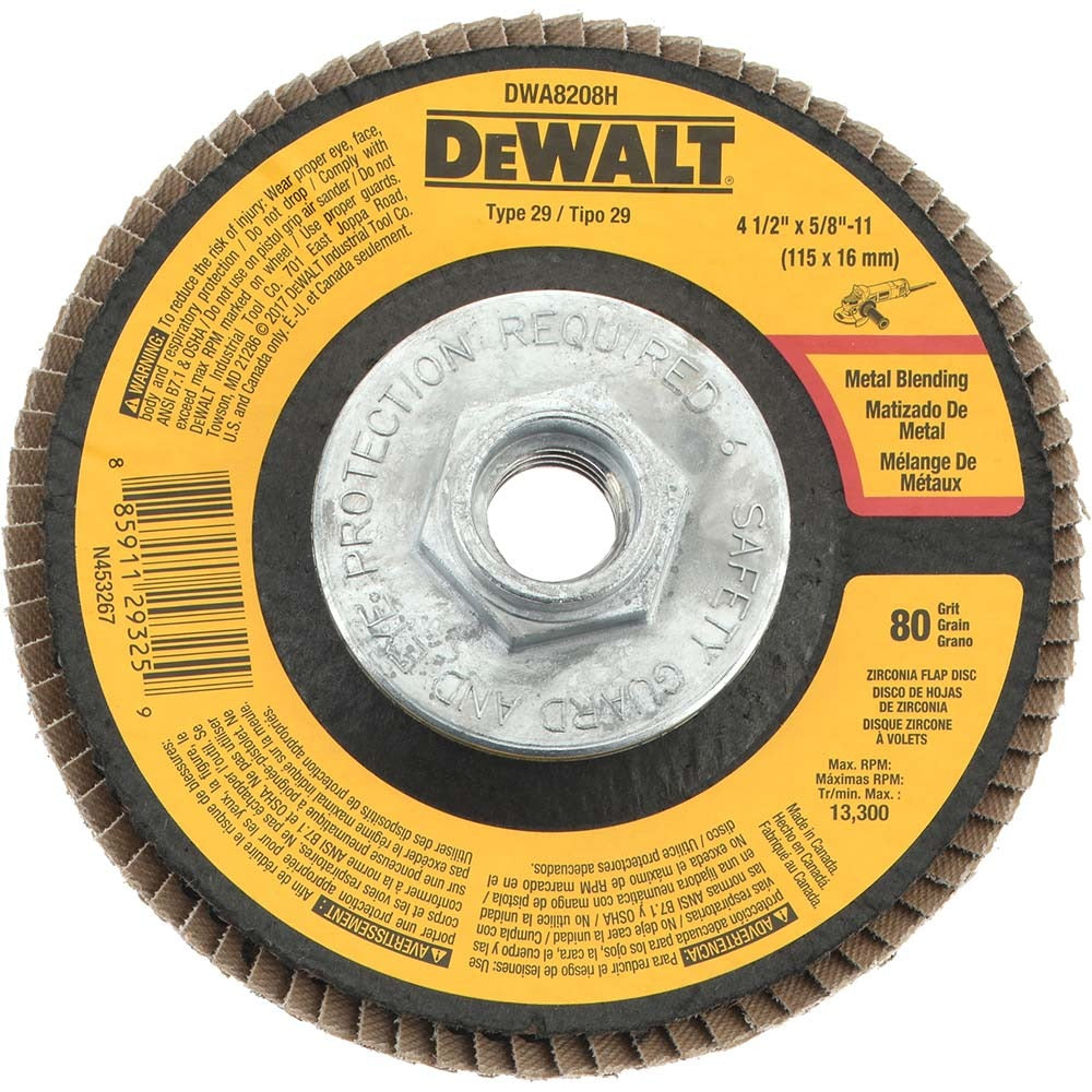 DEWALT Dewalt DWA8208H Flap Disc 80 Grit Type 29 4.5 in Zirconia