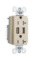 Pass & Seymour TR5362USBI FED SPEC GRADE USB CHARGER W/ TAMPER RESIST. 20AMP DUPLEX RECEPTACLE,IVORY