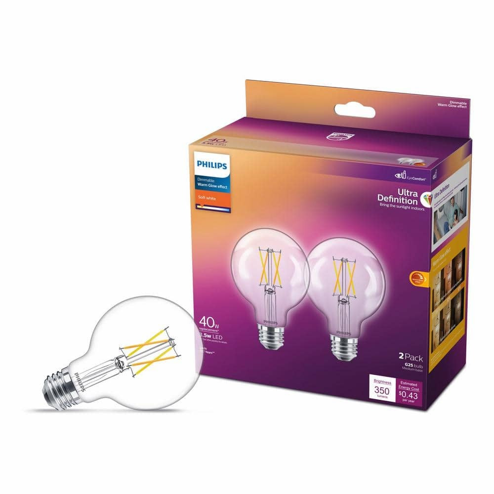 PHILIPS Philips 573345 Dimmable G25 LED Bulb 3.5W (G25 2-Pack 300Â°) Replacement 549501
