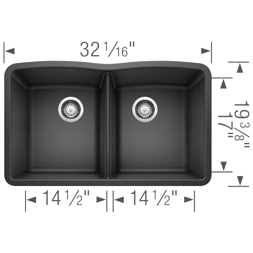 BLANCO BLANCO 440184 Diamond 32 x 19-1/4 in. No Hole Composite Double Bowl Undermount Kitchen Sink in Anthracite