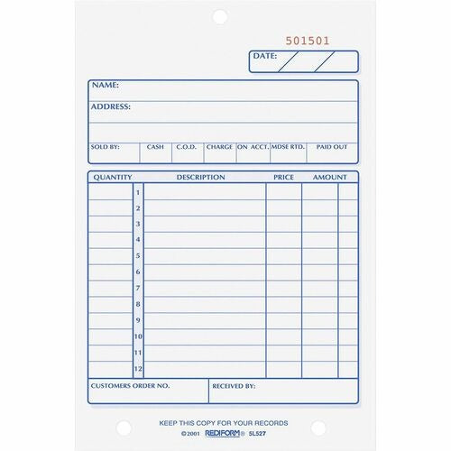 REDIFORM Rediform RED5L527 Carbonless Sales Book 2-part 50 Sets