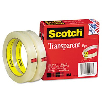 3M 3M MMM6002P1272 Transparent Tape 0.5 in x 72 yd (2 Pack) 600-2P12-72