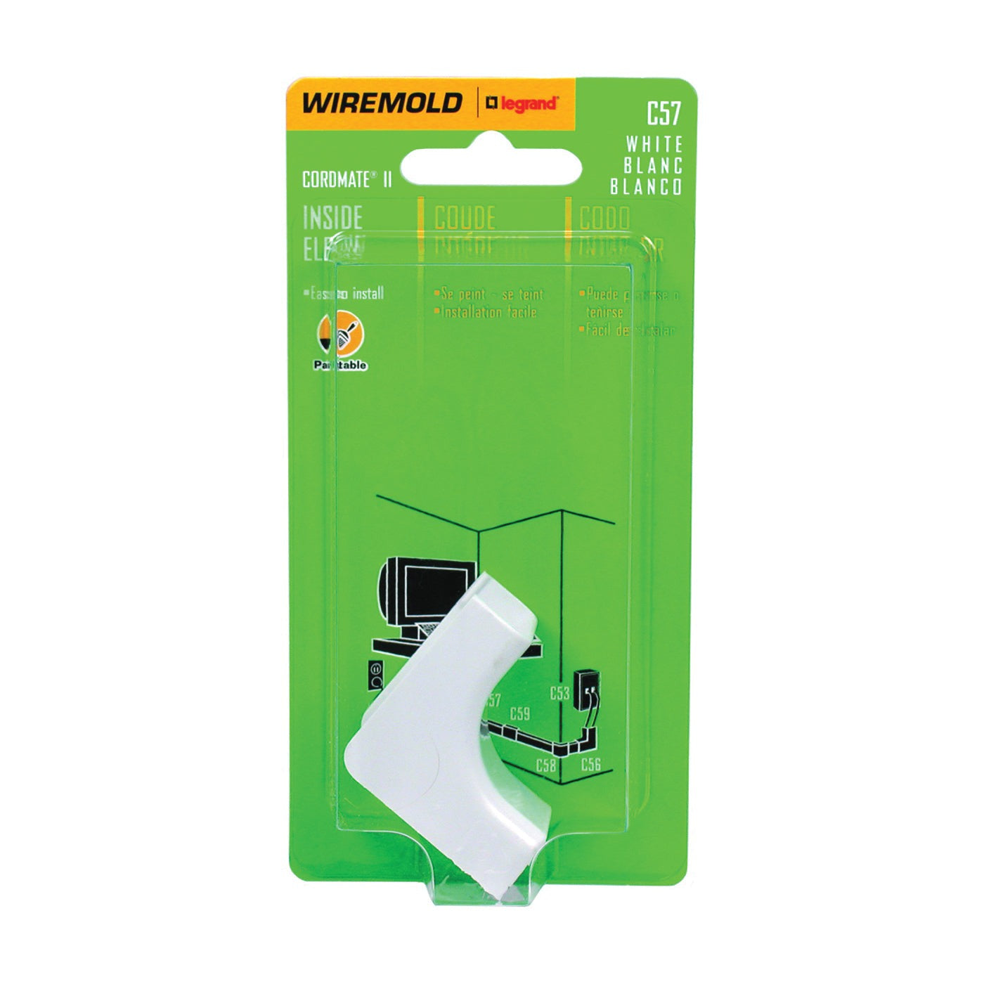 WIREMOLD Wiremold C57 CordMate White 90 Deg Inside Elbow