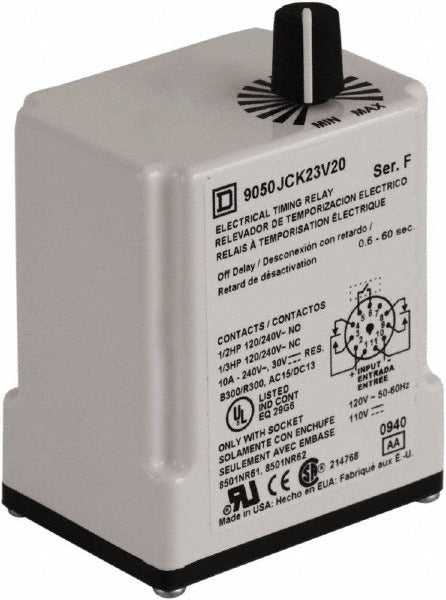 SCHNEIDER ELECTRIC Square D 9050JCK23V20 Dpdt Time Delay Relay