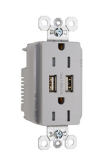 Legrand TR5262USBGRY Combination 15A 125V USB Charger and Tamper Resistant Duplex Receptacle