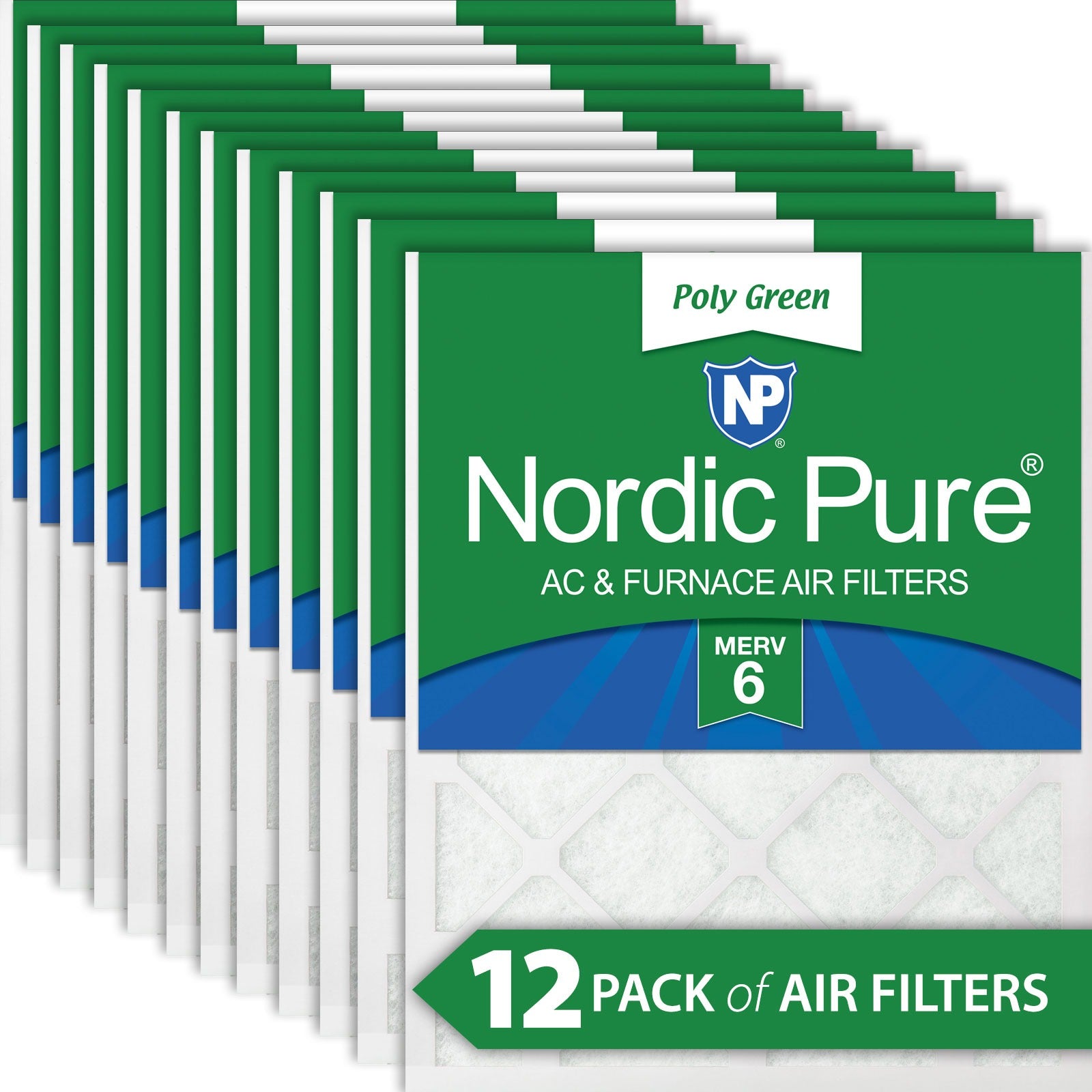 NORDIC PURE Nordic Pure 20x20x1PolyGreen-12 Merv 6 Air Filter 12 Pack