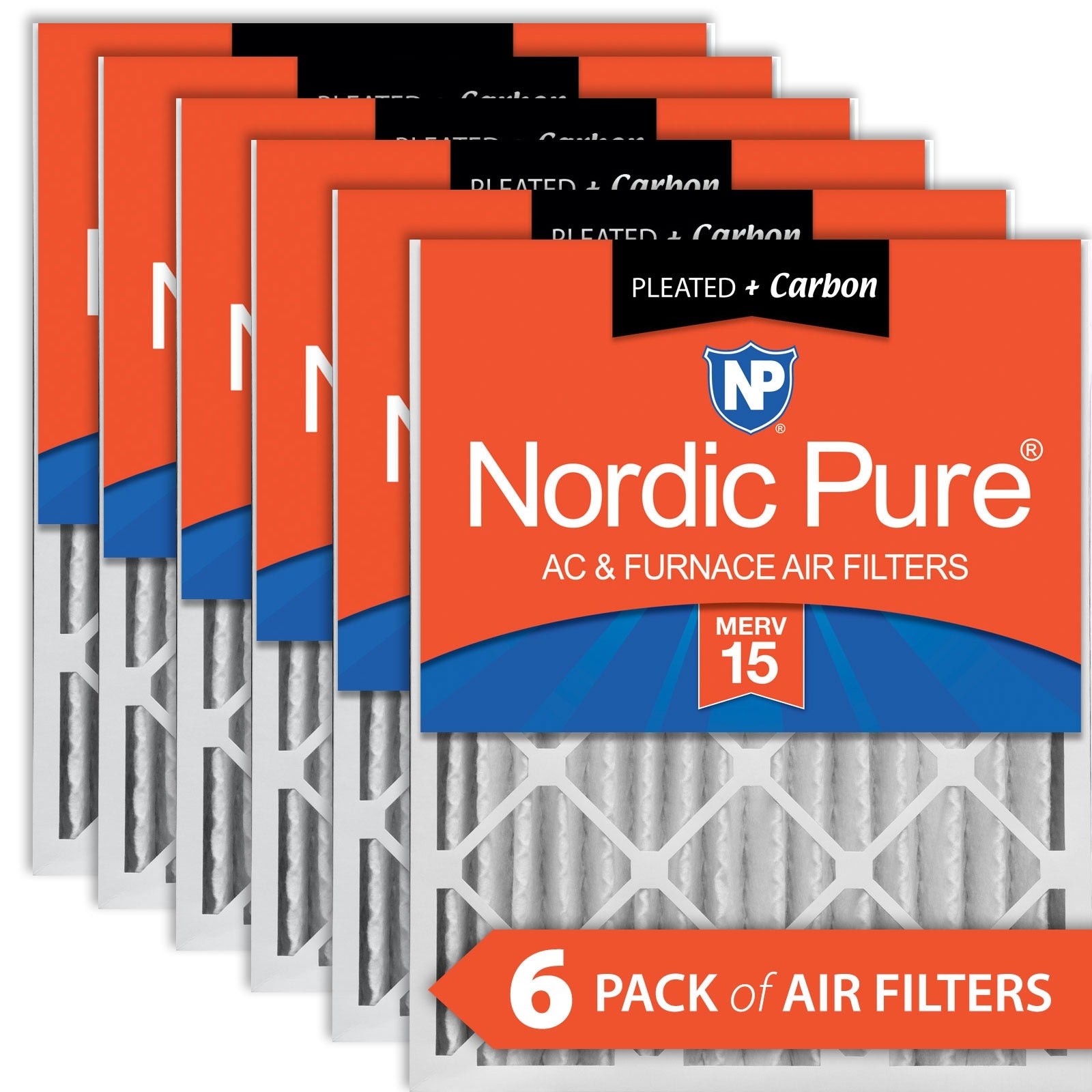 NORDIC PURE Nordic Pure 16x20x4M15+C-6 Merv 15 Plus Carbon Filter 6 Pack