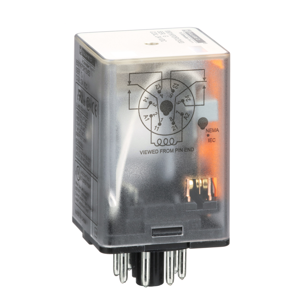 Square D 8501KPDR12V53 Plug in Relay 24 VDC 10 Amp DPDT 2CO