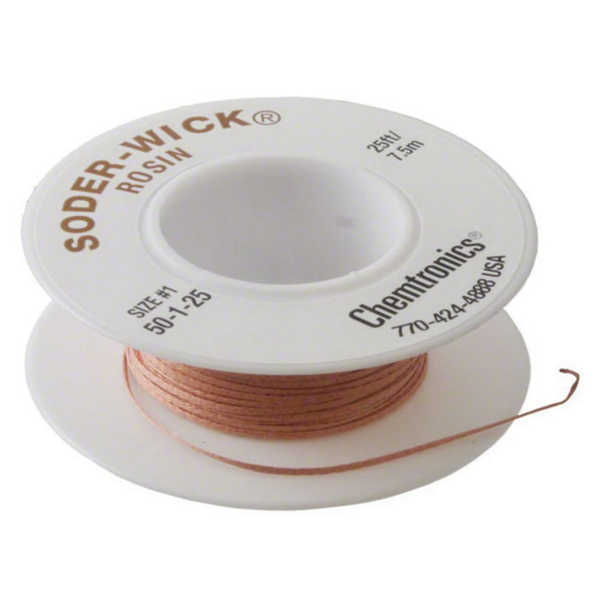 CHEMTRONICS 50-1-25 Soder-Wick Rosin Activated Desoldering Braid 0.030 x 25' 1 Spool/Case