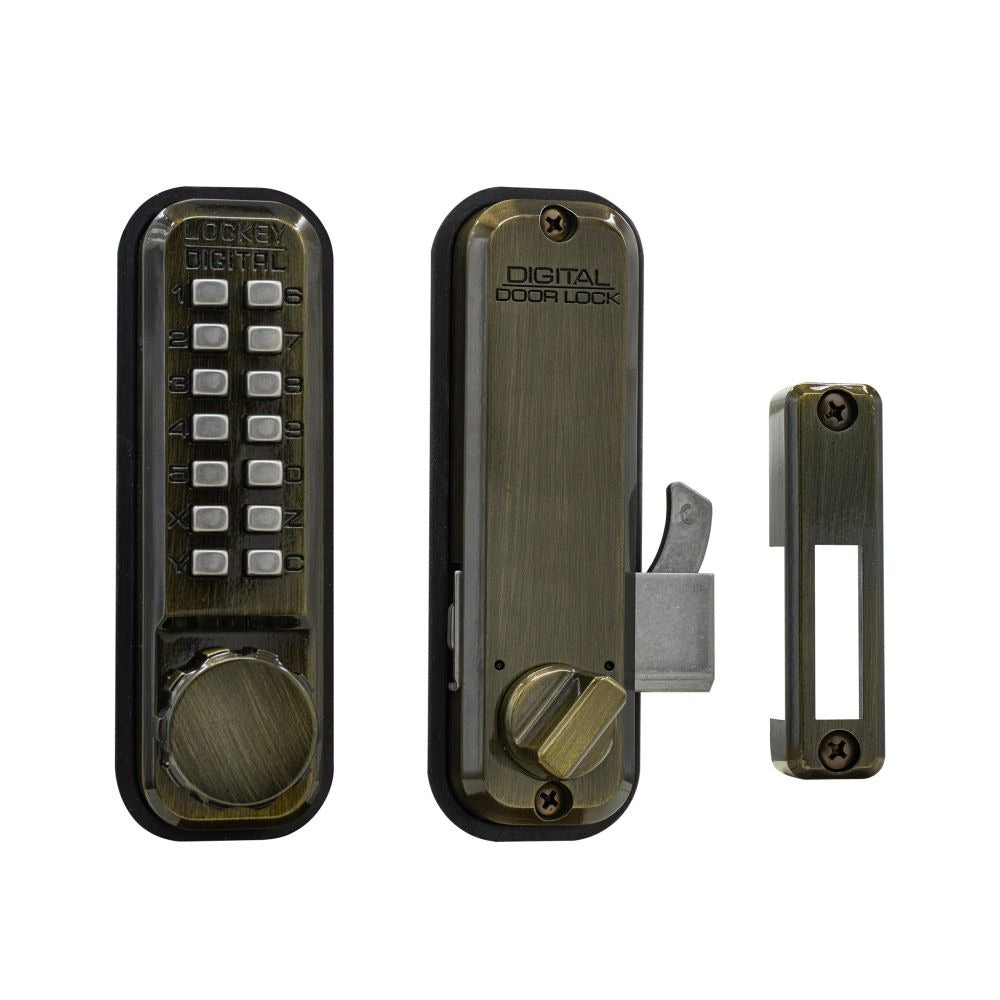 LOCKEY Lockey 2500AB Keyless Hook Bolt Lock Antique Brass