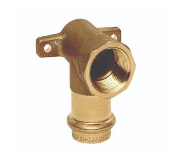 Mueller PF 01508 Streamline PRS Copper Press Drop Ear Elbow, 90 Degrees, With Wall Plate, P x FPT, 1/2 x 1/2