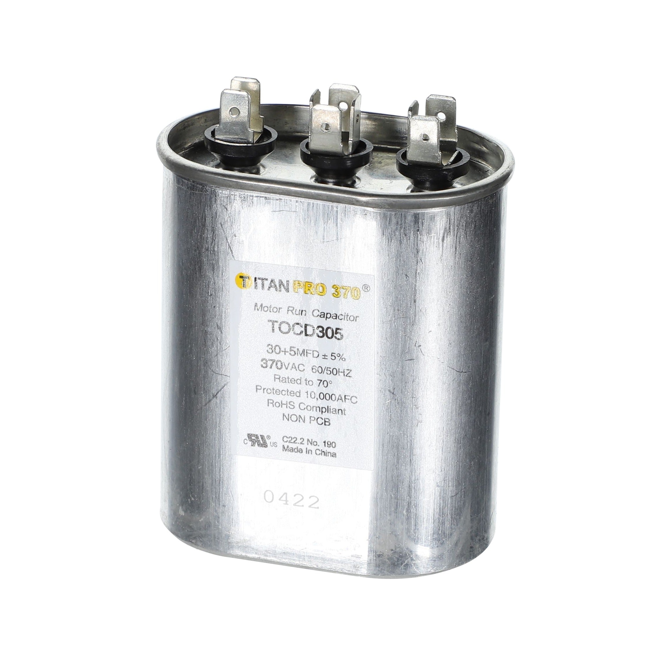 TITAN PRO Titan Pro TOCD305 Run Capacitor 370V (30+5 MFD Oval) Replacement TOCD305